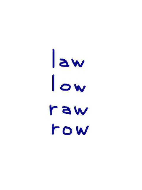 law/low/raw/row 似た単語/似ている英単語　画像