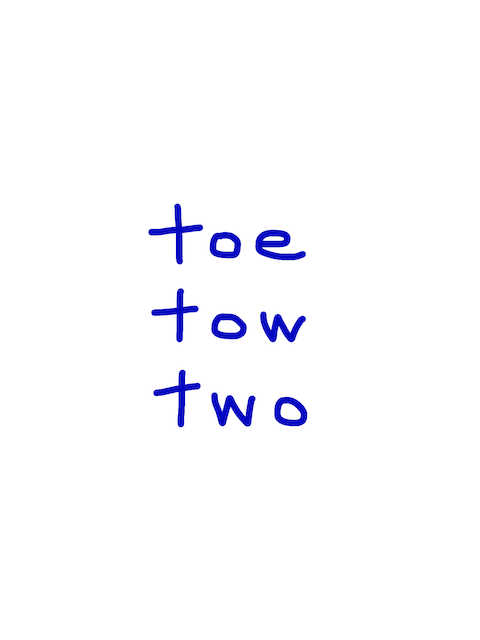 toe/tow/two 似た英単語/似ている英単語　画像