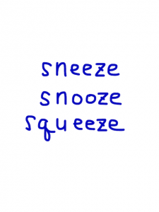 sneeze/snooze/squeeze 似た単語/似ている英単語　画像