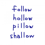 follow/hollow/pillow/shallow 似た英単語/似ている英単語　画像