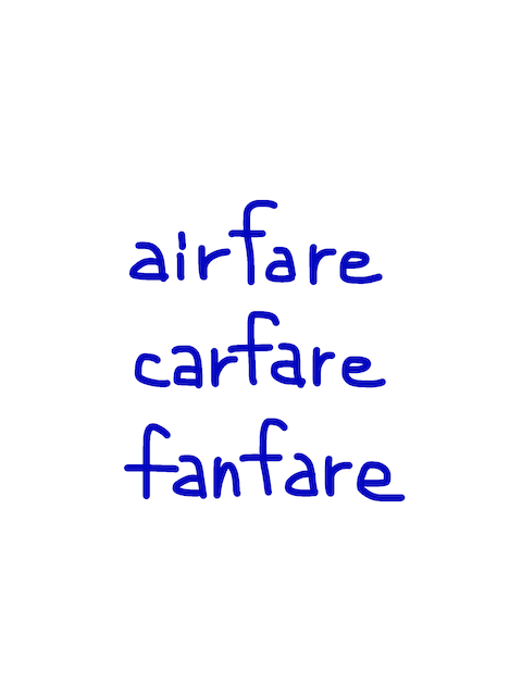 airfare/carfare/fanfare　似た英単語/似ている英単語　画像