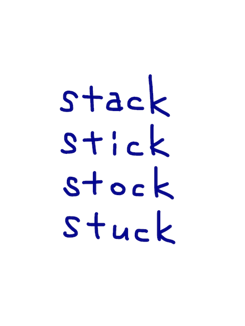 stack/stick/stock/stuck 似た英単語/似ている英単語　画像