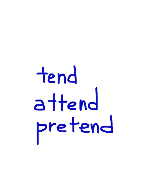 tend/attend/pretend　似た英単語/似ている英単語　画像