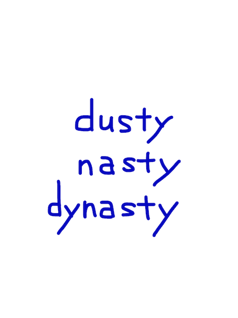 dusty/nasty/dynasty 似た英単語/似ている英単語　画像