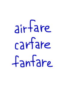 airfare/carfare/fanfare　似た英単語/似ている英単語　画像