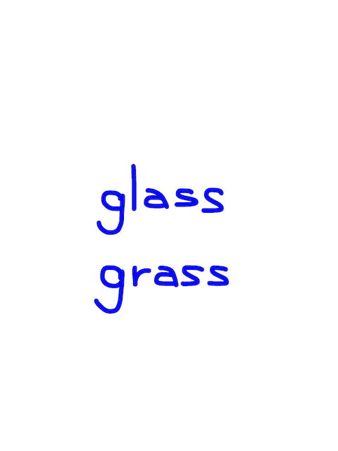 glass/grass 似た英単語/似ている英単語　画像