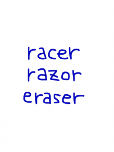 racer/razor/eraser　似た英単語/似ている英単語　画像