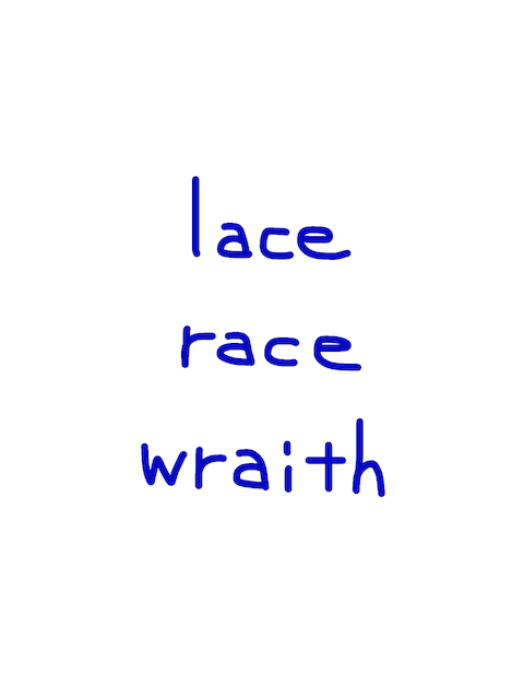 lace/race/wraith　似た英単語/似ている英単語　画像