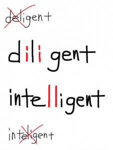 diligent/intelligent　似た英単語/似ている英単語　画像