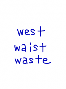 west/waist/waste　似た英単語/似ている英単語　画像