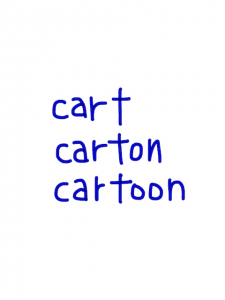 cart/carton/cartoon　似た英単語/似ている英単語　画像