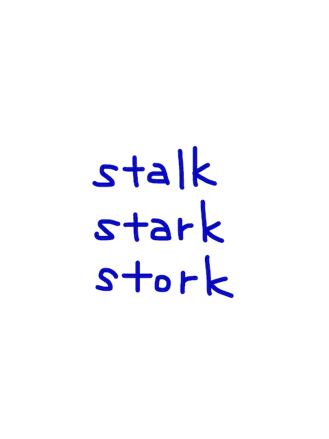 stalk/stark/stork　似た英単語/似ている英単語　画像