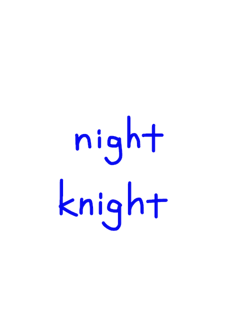 night/knight　似た英単語/似ている英単語　画像