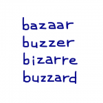 bazaar/buzzer/bizarre/buzzard　似た英単語/似ている英単語　画像