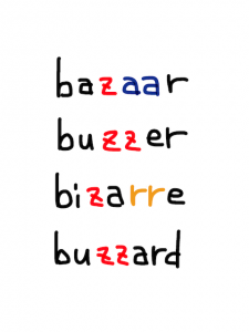 bazaar/buzzer/bizarre/buzzard　似た英単語/似ている英単語　画像