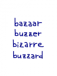 bazaar/buzzer/bizarre/buzzard　似た英単語/似ている英単語　画像