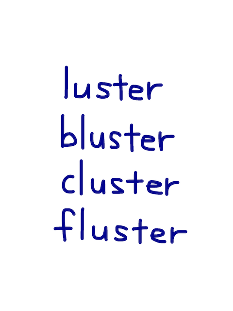 luster/bluster/cluster/fluster　似た英単語/似ている英単語　画像