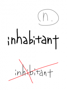 inhabit/inhibit　似た英単語/似ている英単語　画像