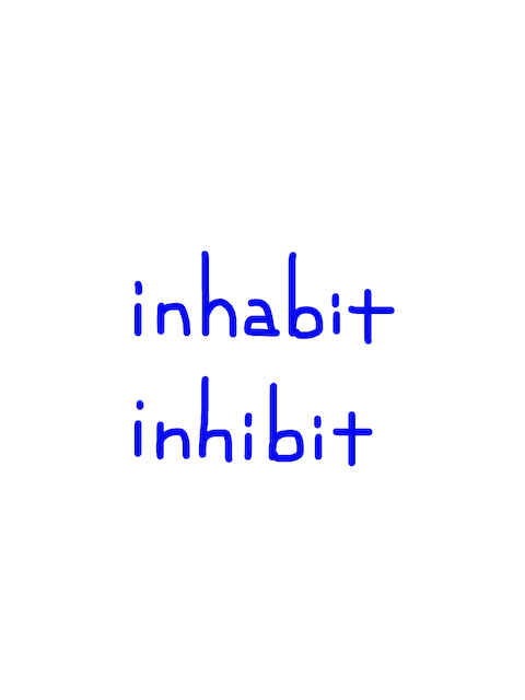 inhabit/inhibit　似た英単語/似ている英単語　画像