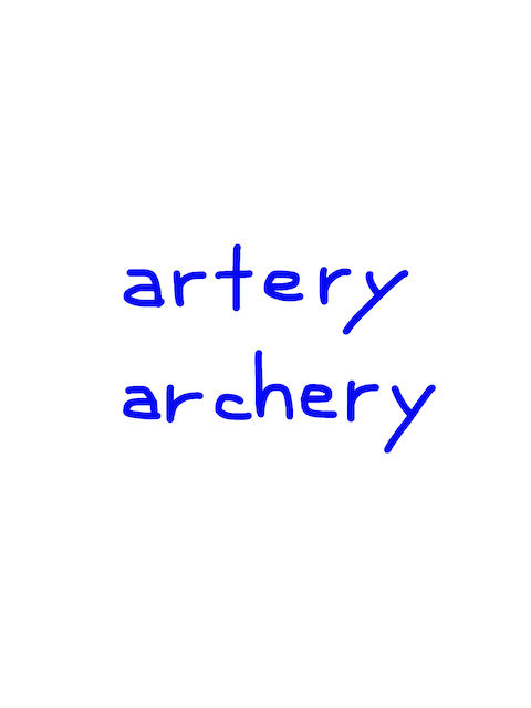 artery/archery　似た英単語/似ている英単語　画像