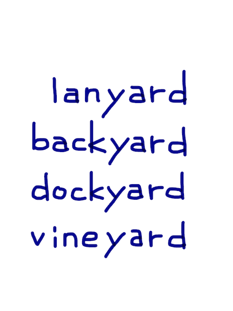 lanyard/backyard/dockyard/vineyard　似た英単語/似ている英単語　画像