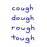 cough/dough/rough/tough　似た英単語/似ている英単語　画像