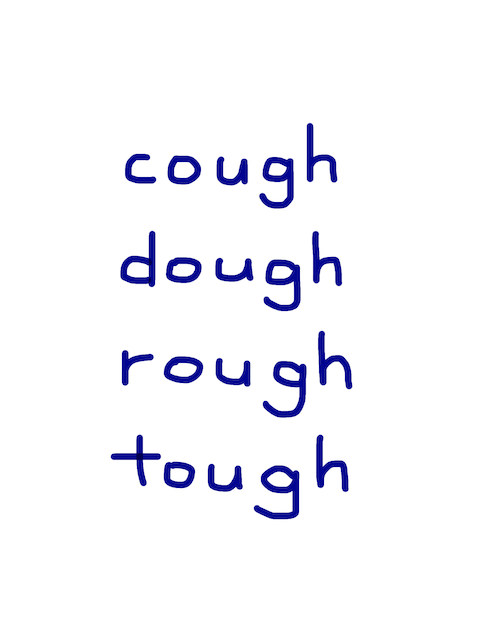 cough/dough/rough/tough　似た英単語/似ている英単語　画像