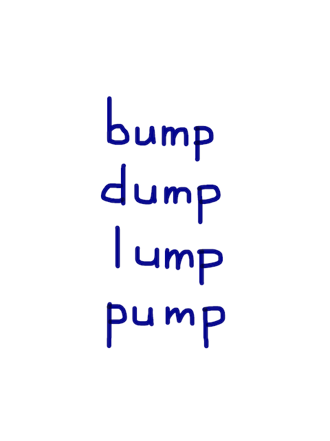 bump / dump / lump / pump　似た英単語/似ている英単語　画像
