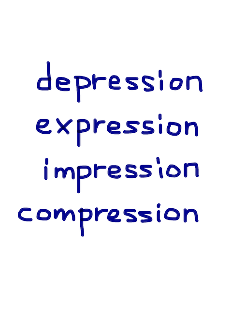 depression / expression / impression / compression　　似た英単語/似ている英単語　画像